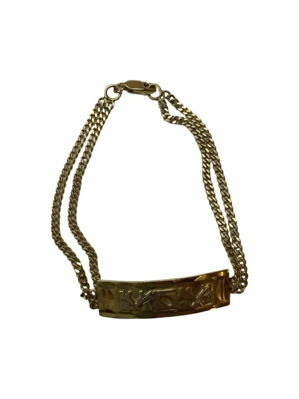 14K Yellow Gold, 8g Women’s “MOM” ID 7inch Bracelet Cuban Link Double Chain.
